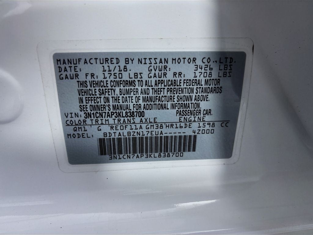 2019 Nissan Versa 1.6 SV